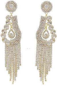 crystal gold plated dangle tassel statement bridal earring