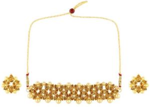 faux kundan pearl crystal rhinestone bridal choker set