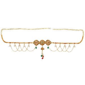 indian gold plated pearl kundan crystal waist belt