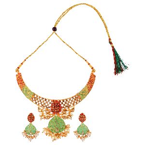 14 k gold plated kundan pearl wedding earrings choker necklace