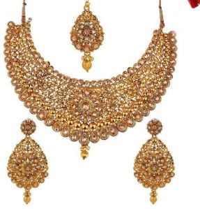 traditional gold plated crystal bridal choker necklace earrings