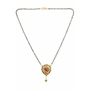 gold plated cz stone pendant chain mangalsutra