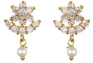 floral cubic zirconia faux pearl drop stud earring