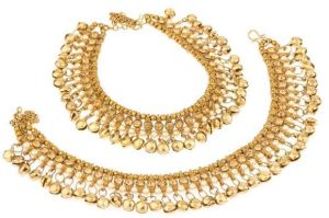 faux kundan pearl wedding bridal bells anklet pair