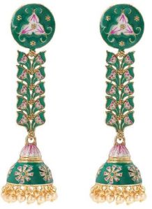 women antique crystal kundan big dangle jhumka earrings