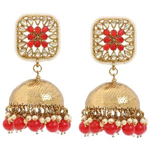 women antique crystal kundan peacock jhumka earrings
