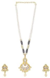 faux pearl crystal kundan pendant choker necklace earrings