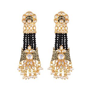 bollywood faux stone kundan pearl tassels dangle earrings set