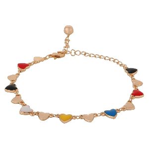 multi color gold tone hearts chain link charm bracelet