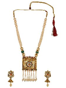 crystal kundan beaded tassel pendant necklace earrings set