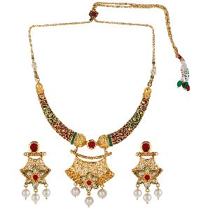 gold plated kundan crystal wedding choker necklace set
