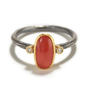 6.15ct 925 Silver Certified Italian Natural Red Coral Ring Moonga CZ Gemstone