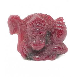 Natural Unheated Certified Carved Ruby Carving Lord Hanuman Idol 77 Ct