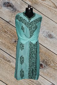 Green Floral Embroidered Kashmiri Kurti