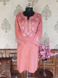 Peach Floral Embroidered Kashmiri Kurti