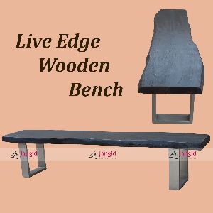 Live Edge Solid Wooden Bench Iron Base
