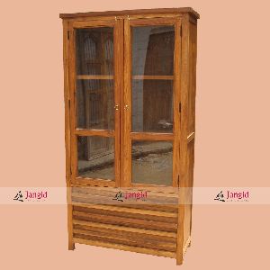 Soild Teak Wooden Glass Cabinet