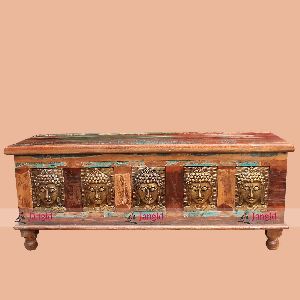 Solid Wooden Brass Buddha Head Storage Box