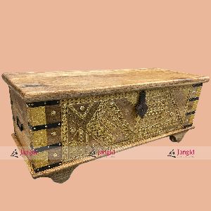 Solid Wooden Brass Work Storage Box Coffee Table