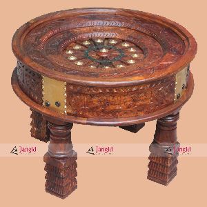 Wooden Carved Round Coffee Table