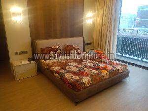 Wooden Bed With Side Table