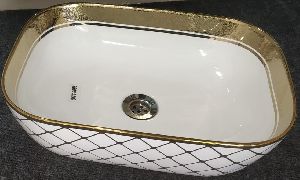 White & Golden Table Top Wash Basin