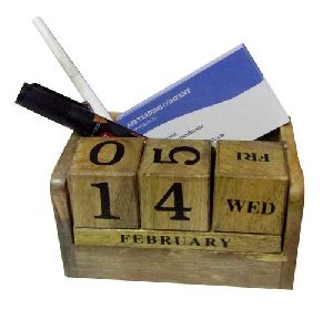 Wooden Table Calendar with Card Holder
