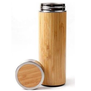 REUSABLE BAMBOO STAINLESS STEEL THERMO FLASK
