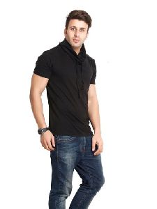 Black Solid Cowl Neck T-Shirt