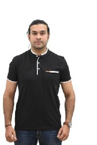 Men Banded Black T-Shirt