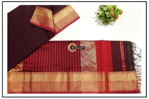 Maheshwari Dark Magenta Half Chatai Border saree