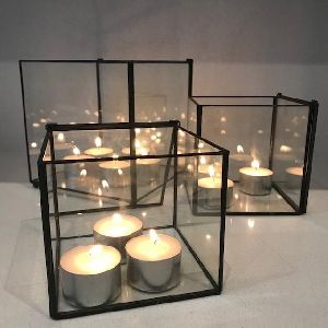Metal Frame Glass Candle Box