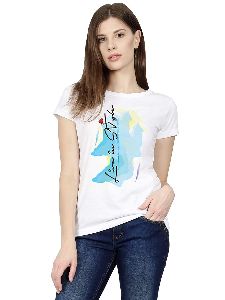 Women Polyester Cotton Round Neck T-shirt