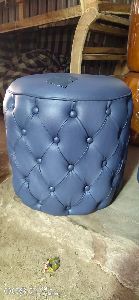 Leather Round Pouf