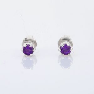 Amethyst Round 14K White Gold Studs