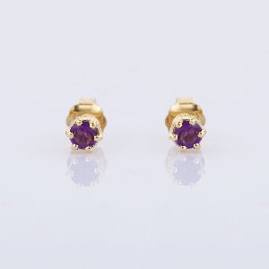 Amethyst Round 14K Yellow Gold Studs