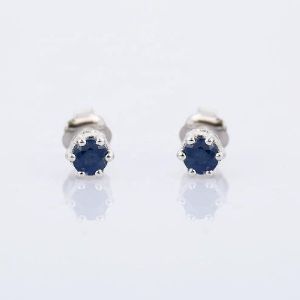 Blue Sapphire Round 14K White Gold Studs