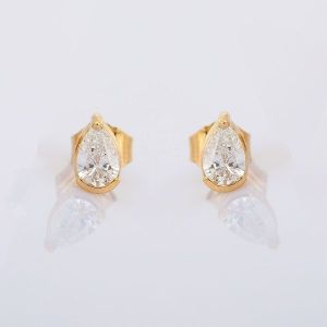 Diamond Pear Illusion Solitaire 18K Yellow Gold Studs