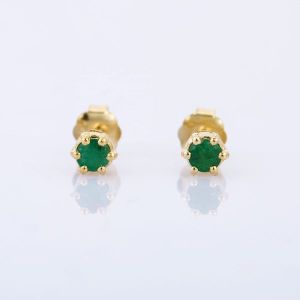 Emerald Round 14K Yellow Gold Studs