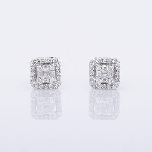 Natural Diamond Square Solitaire 14K White Gold Studs