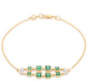 Precious Emerald with Diamond 18K Yellow Gold Bracelet