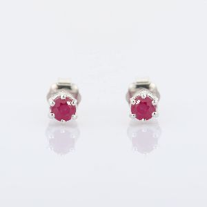 Precious Ruby Round 14K White Gold Studs