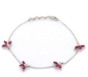 Precious Ruby With Diamond 18K White Gold Bracelet