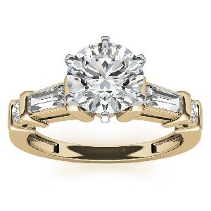 Round & Baguette Moissanite Wedding Ring