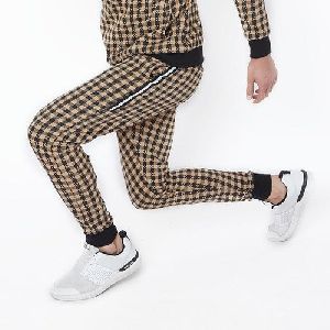 Sand Checkered Print Taped Joggers