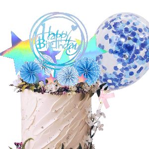 HIPPITY HOP CONFETTI BALLOON CAKE TOPPER ( 5 INCH ) BLUE ( PACK OF 1 )