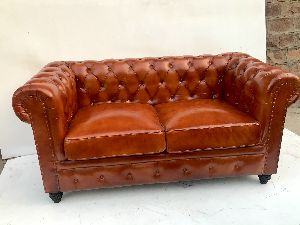 Two Seater Leather Chesterfield Sofa