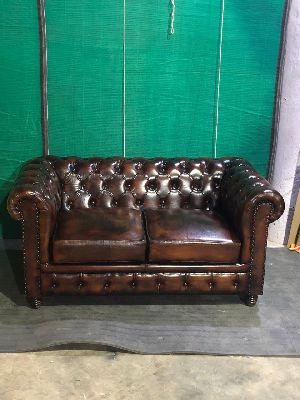 Two Seater Leather Chesterfield Sofa