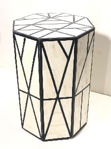 Bone Inlay Geometric Cylinder Accent Table