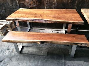 Live Edge Dining Table and Bench Set